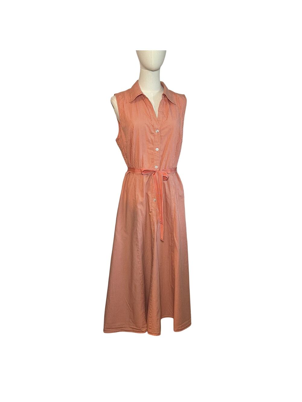 Liz & Co Orange Gingham Belted Midi Shirt Dress Large Casual Preppy Cottage Twee